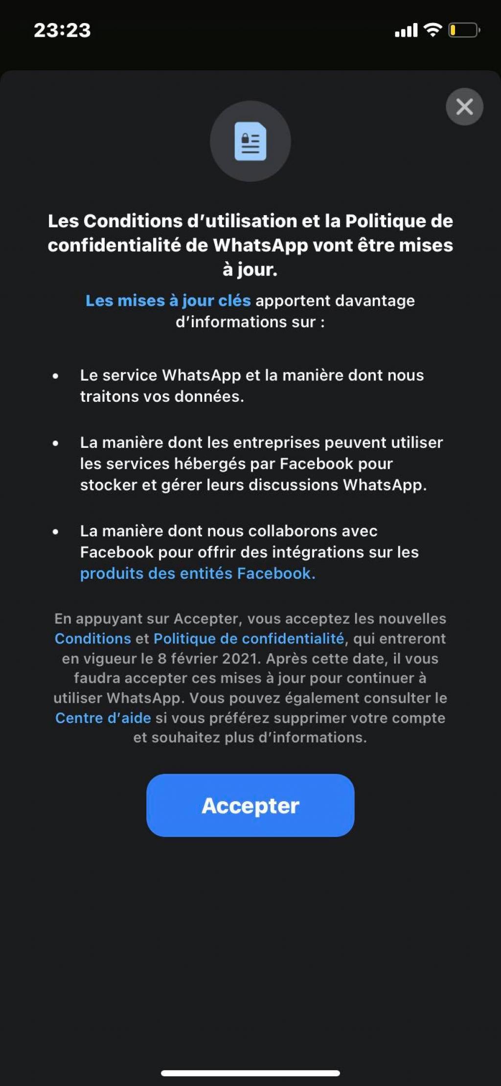WhatsApp revoit ses conditions d’utilisation sur le partage des données utilisateurs avec Facebook